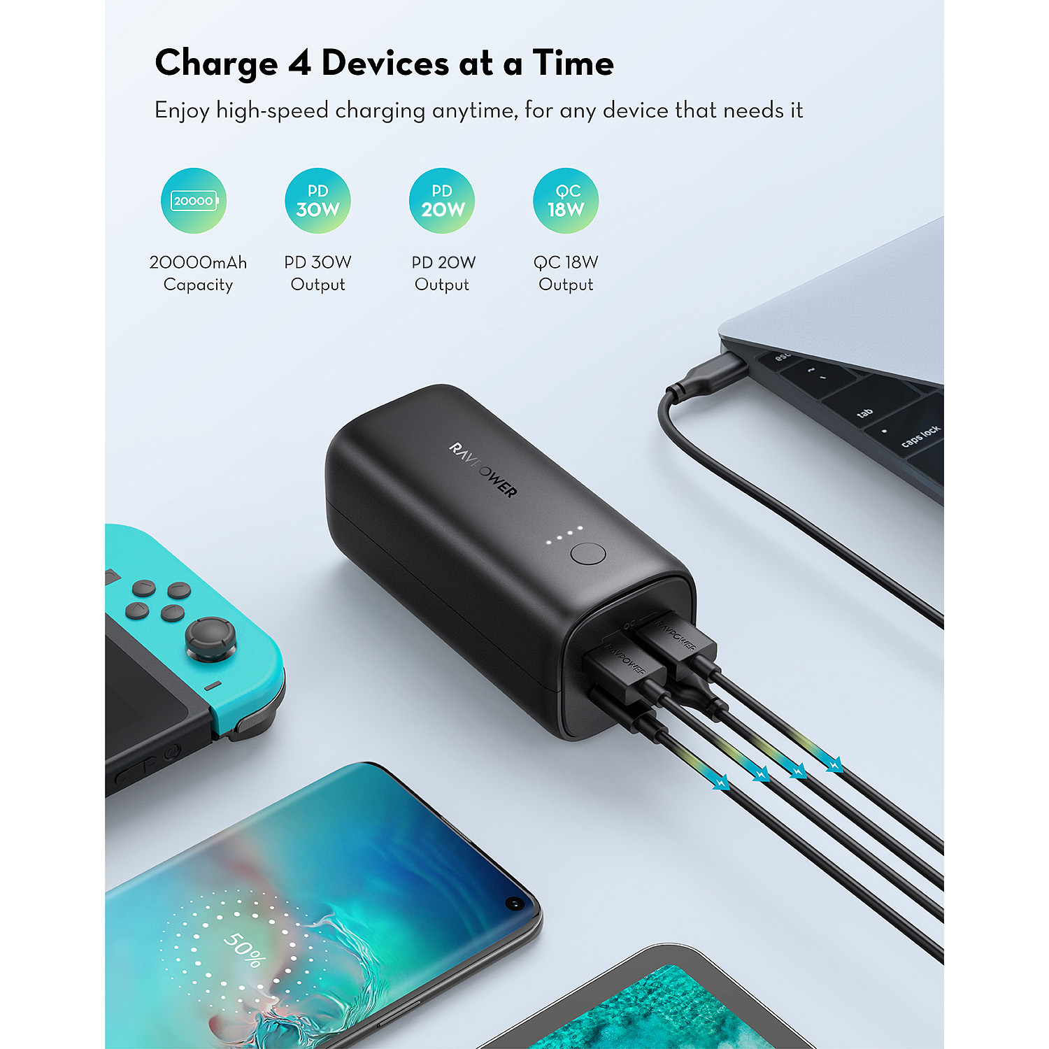 پاوربانک 20000 میلی‌آمپری راوپاور مدل RP-PB208